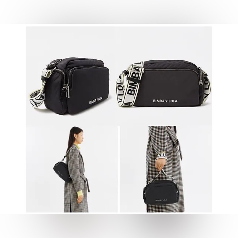 Bimba y Lola Black Crossbody Camera Bag with Branded Strap